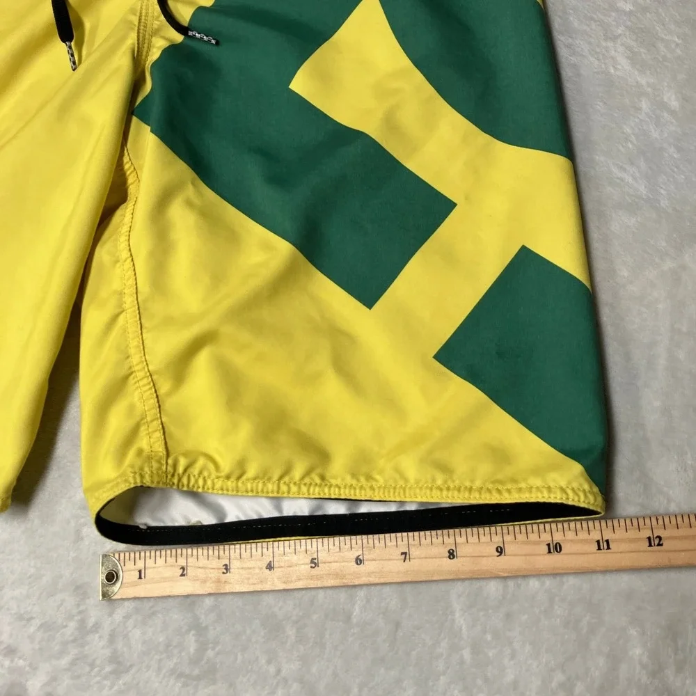 Y2K DC Shoes Board Shorts Swim Trunks Big Logo Hit Yellow Green Skater Mens 36